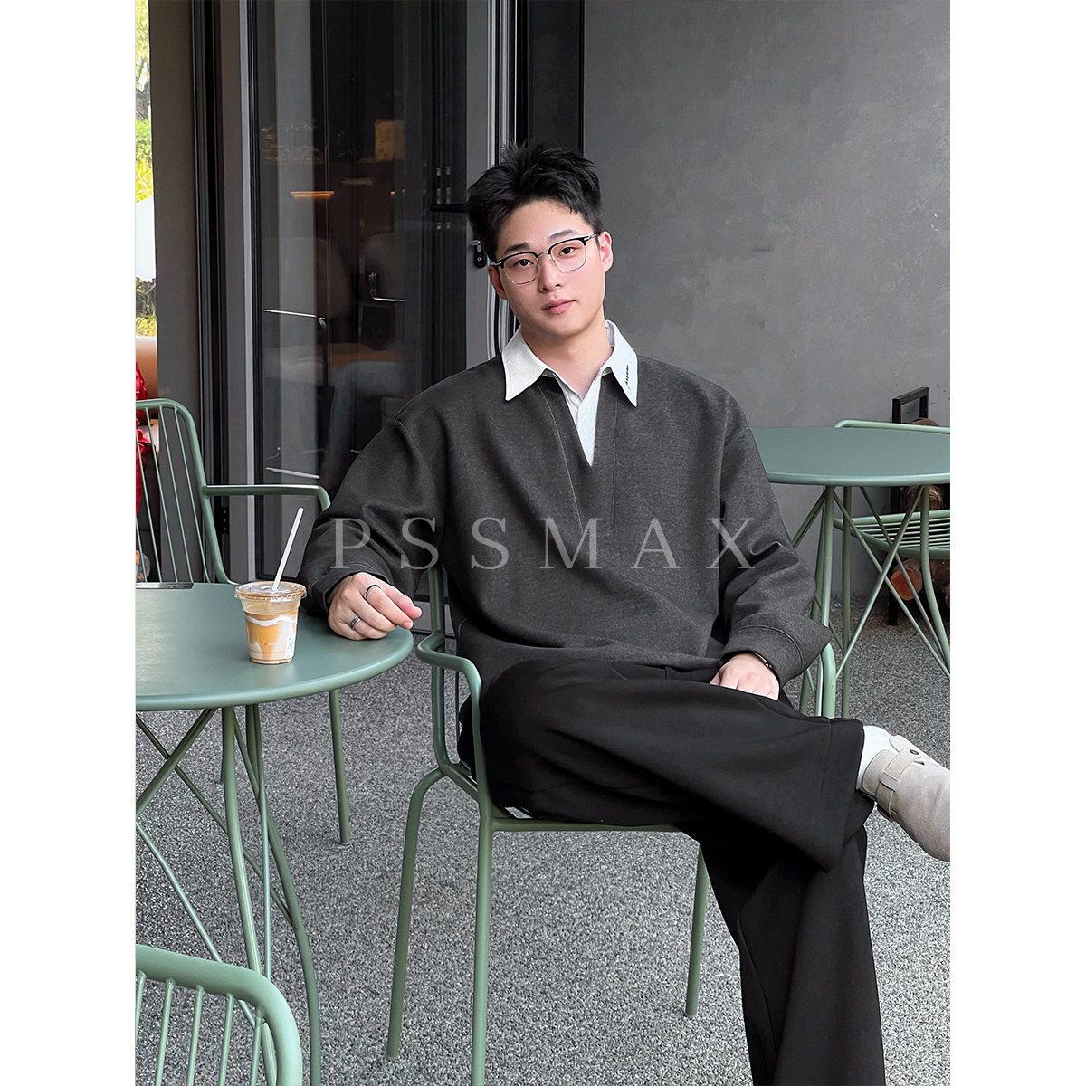 PSSMAX早秋假两件翻领休闲卫衣男