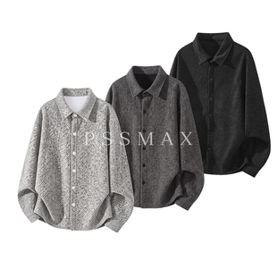 胖俗俗 PSSMAX 美式痞帅衬衫2026秋季新款宽松百搭休闲长袖T恤男