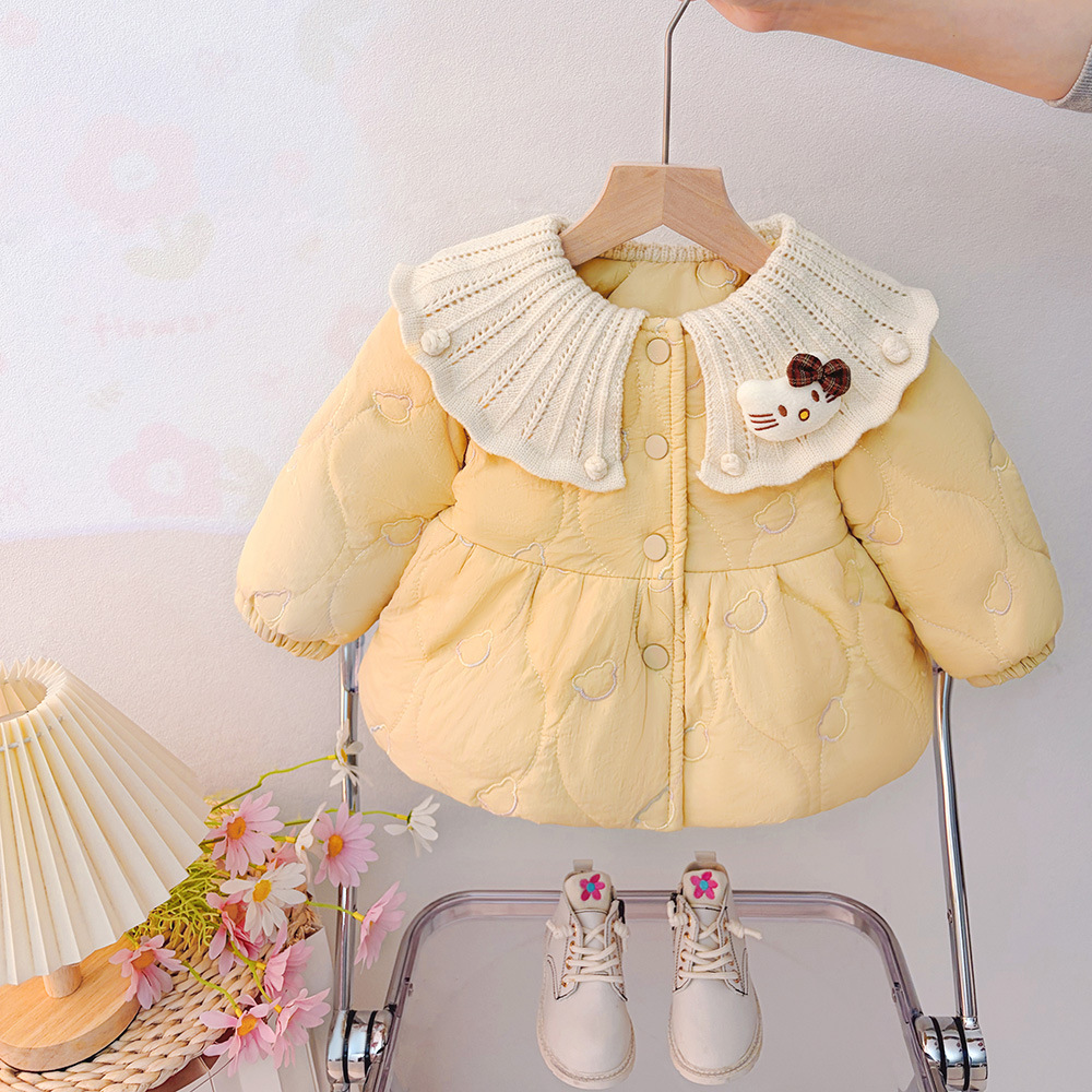 1-2周3岁女童棉服冬装加绒加厚保暖夹棉棉袄宝宝洋气卡通上衣外套