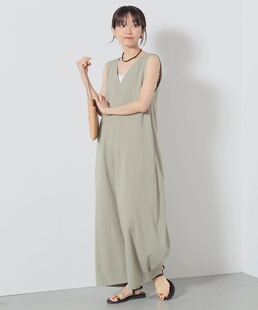 背带长裤 日单BEAMS春夏新款 休闲百搭V领显瘦阔腿直筒连体裤