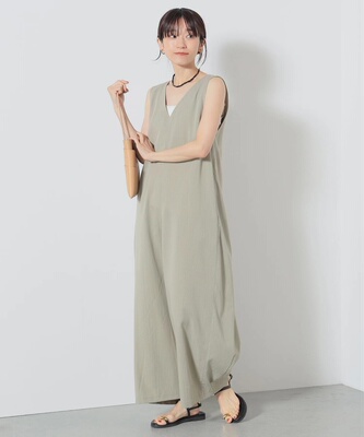 日单BEAMS春夏新款休闲百搭V领显瘦阔腿直筒连体裤 背带长裤