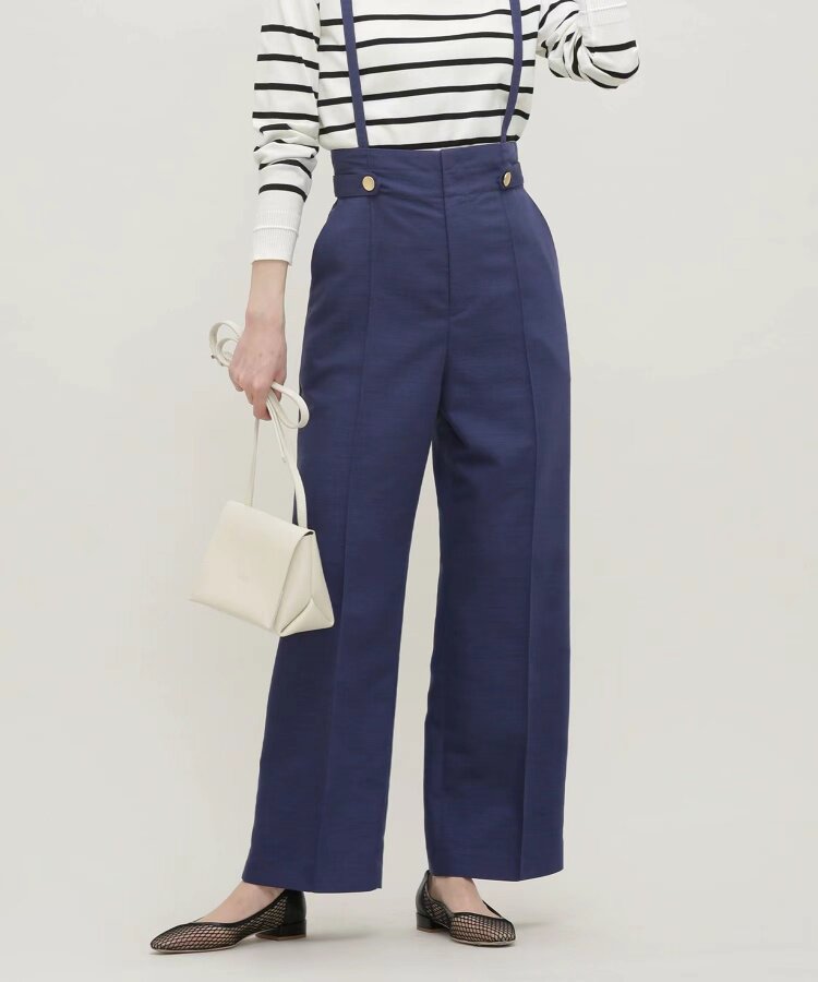 日单贵牌nano气质淑女高腰显瘦背带裤 两色入 纯色长裤 日系通勤