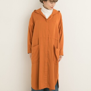 日系原单女士春秋通勤风衣百搭中长款 收腰连帽风衣外套女新款