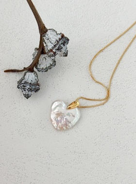 甜酷女孩-浮光拾贝天然珍珠爱心项链银镀金18K金可盐可甜简约百搭