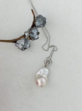 钻石冠冕-浮光拾贝天然巴洛克珍珠钻圈单颗吊坠长链毛衣链可调节