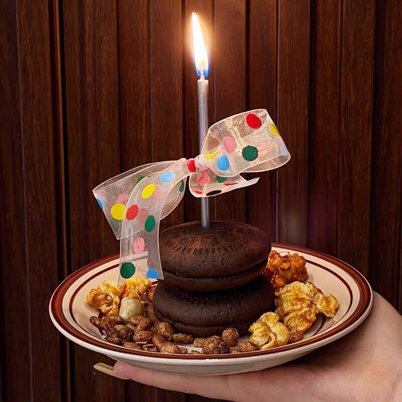 生日仪式感彩色波点丝带蝴蝶结蛋糕装饰插件 直杆蜡烛氛围感拍照