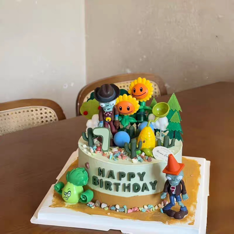 植物大战僵尸男孩生日烘焙装扮蛋糕装饰豌豆射手太阳花坚果摆件
