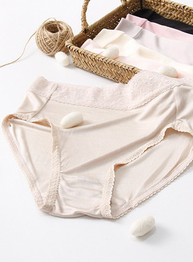 真丝内裤女士 桑蚕丝三角性感蕾丝花边中腰无痕纯色青年女生短裤