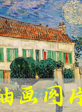 世界名画梵高《夜晚的白房子White House》荷兰后印象派油画图片