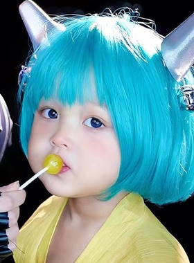 儿童节礼物小女孩假发粉色短发湖蓝色角色扮演演出道具齐刘海BoBo