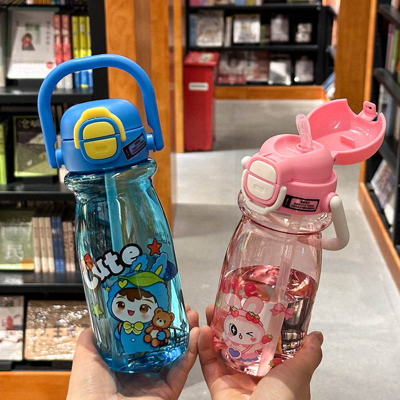 新款儿童水杯卡通吸管杯学生上学专用双饮杯幼儿园刻度便携食品级