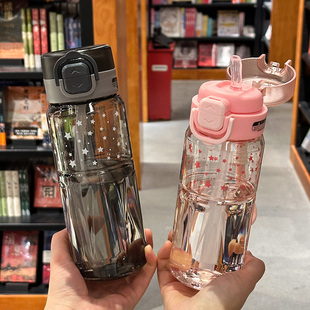 夏季简约运动水杯新款高颜值双饮吸管杯学生大容量便携杯子随手杯