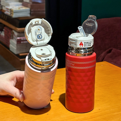 新款高颜值保温杯简约小巧迷你口袋杯男女学生便携双饮吸管杯外出