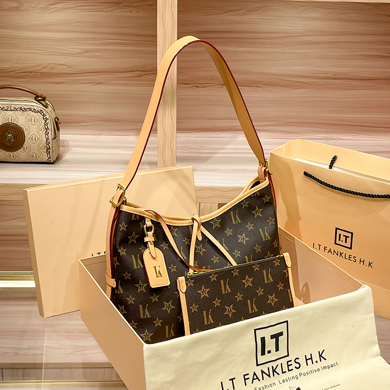 香港代购品牌真皮老花托特包女轻奢高级感大容量通勤单肩腋下大包