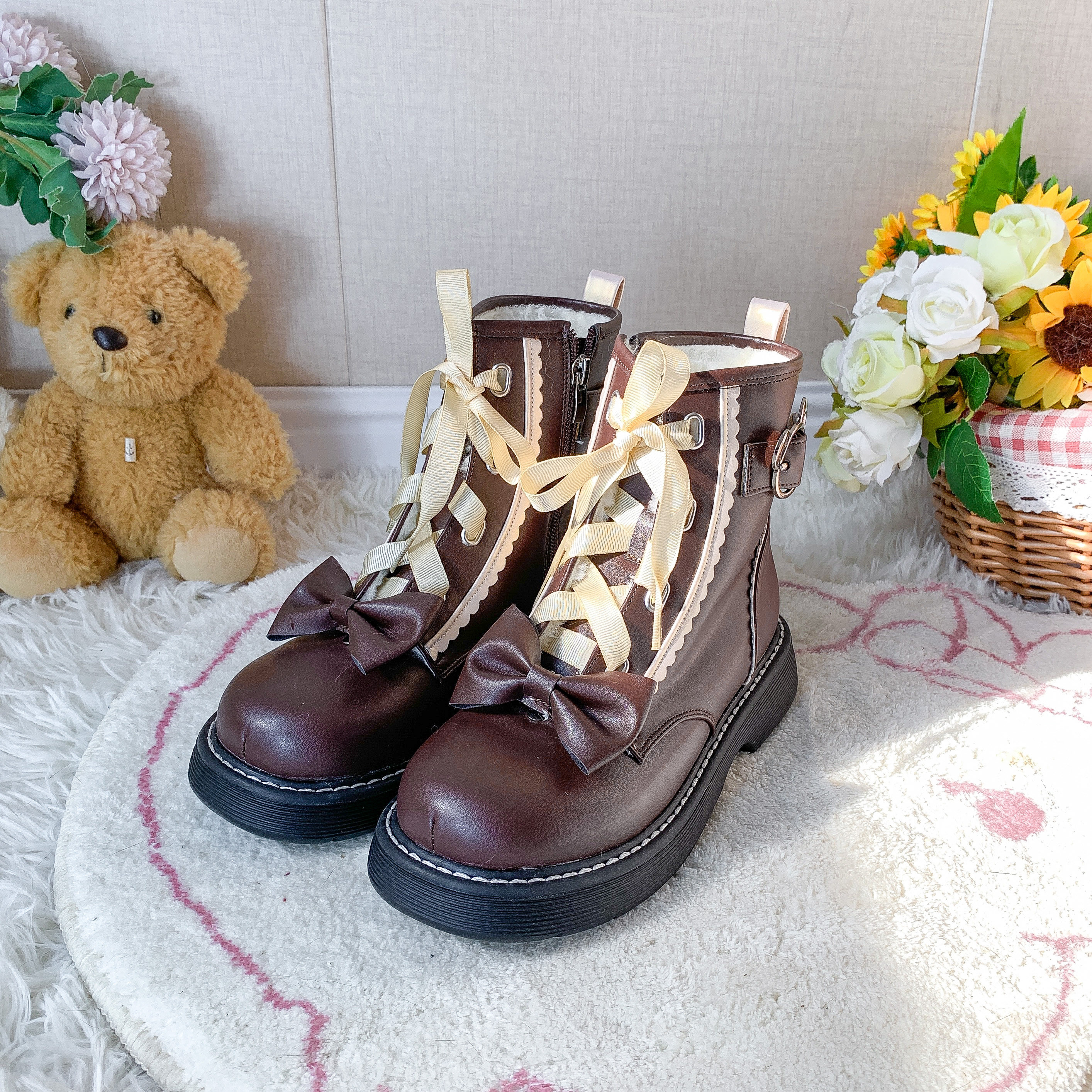 花野堤【布布熊】原创lolita马丁靴加绒厚底lo鞋冬季保暖洛丽塔靴