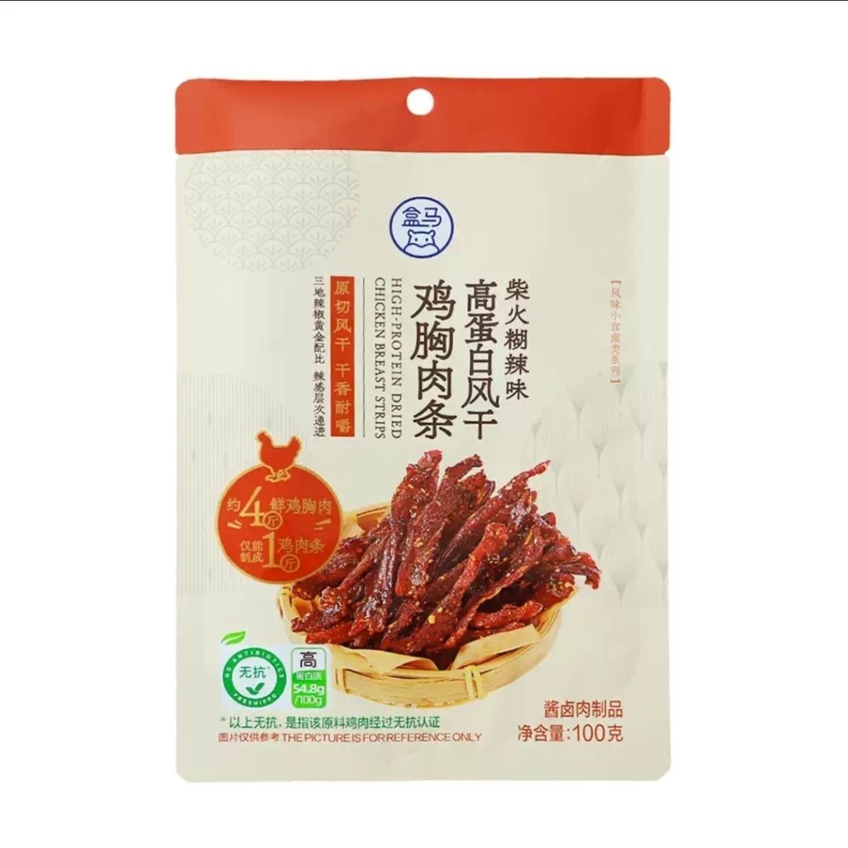 盒马代购高蛋白风干鸡胸肉条柴火糊辣味100G休闲零食小吃下午茶