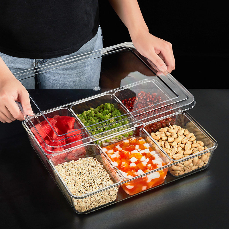 冰粉配料盒摆摊收纳调料盒带盖304不锈钢食品水果保鲜盒透明商用