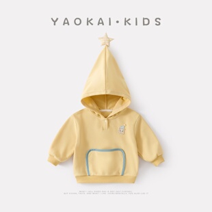 黄色洋气百搭宽松卡通上衣 婴儿星星连帽卫衣宝宝韩版 2026春季 新款