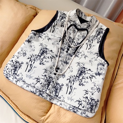 水墨画坎肩马甲外套新中式盘扣