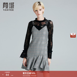 简约格纹连衣裙收腰鱼尾摆打底吊带裙 新款 品牌女装 2020秋冬装