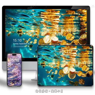流水金币4K超清养眼iPhone手机锁屏壁纸电脑护眼平板ipad安卓壁纸