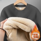 上衣服男装 男生加绒加厚羊羔绒冬款 2025新款 青少年圆领卫衣男冬季