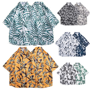 2025新款 短袖 薄款 男夏季 沙滩潮流宽松衬衣外套情侣休闲衣服 花衬衫