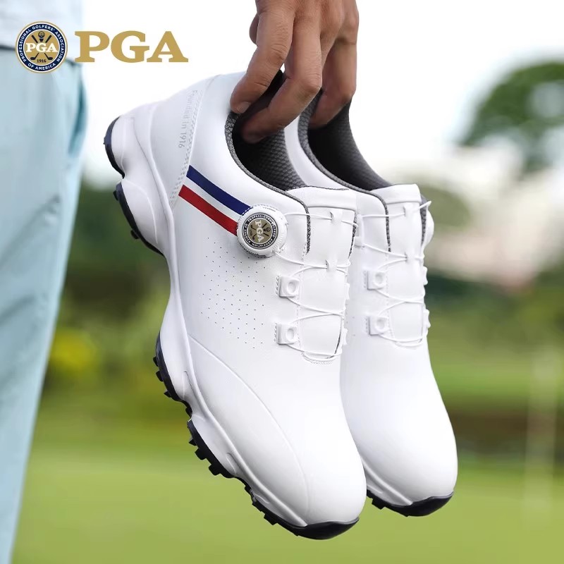 美国PGA宽版高尔夫球鞋男士防水男鞋旋钮鞋带防侧滑鞋钉软胶中底