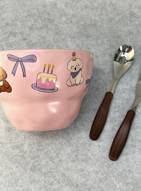 高颜值汤碗卡通ins可爱樱桃小熊饭碗家用大容量拉面陶瓷哑光