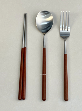 红檀木304不锈钢勺子家用儿童西瓜勺水果汤勺匙可爱网红调羹饭勺