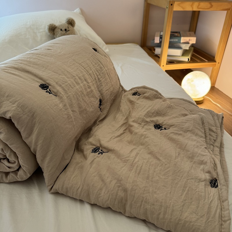 thumbnail for Super soft French embroidery rose washed cotton summer cool quilt summer machine washable air conditioner quilt single dormitory thin quilt