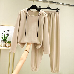 大码 休闲宽松打底衫 外穿加厚绒居家两件套 女韩版 秋冬德绒睡衣套装