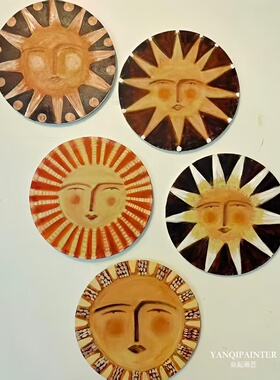 纯手绘太阳油画现代潮流艺术挂画