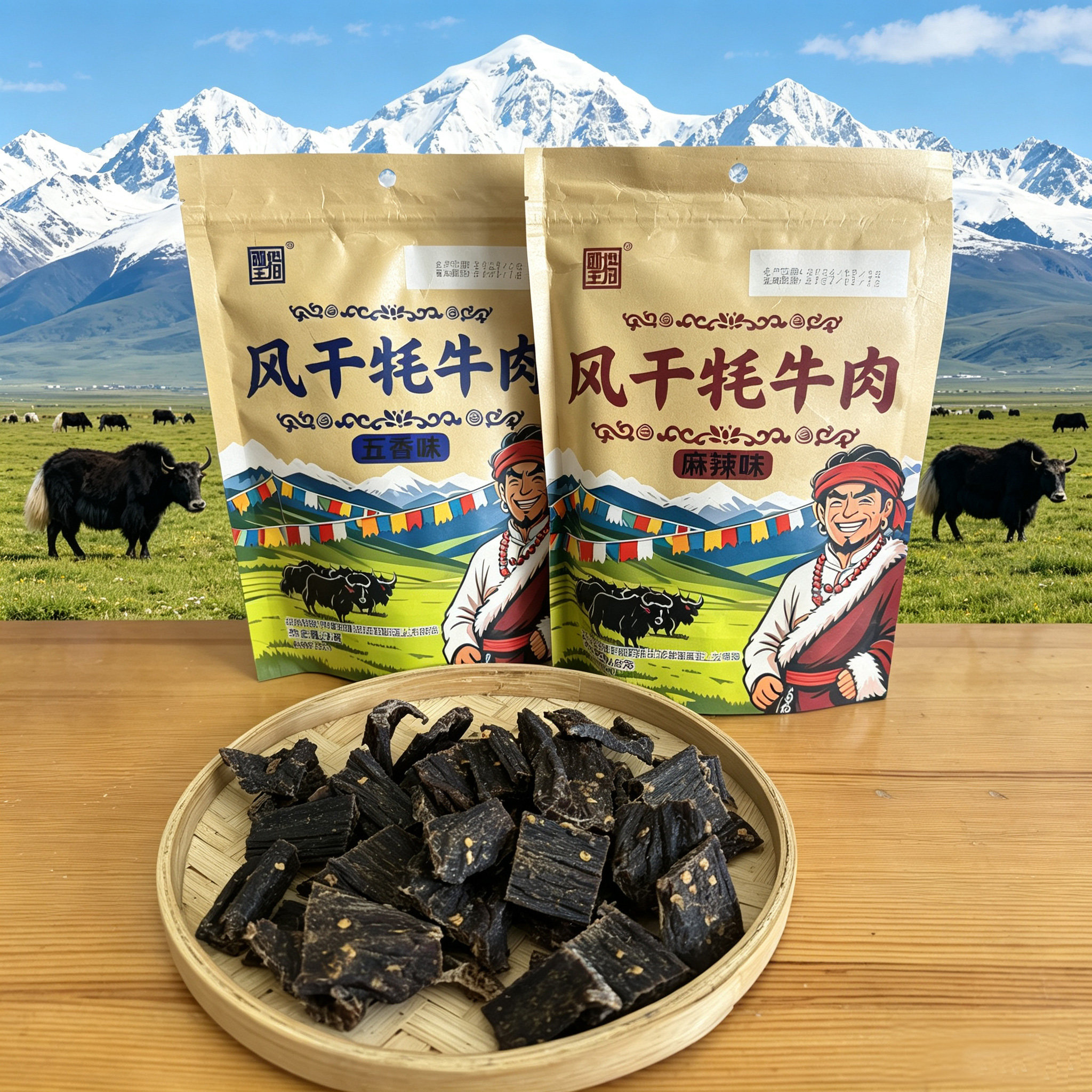 西藏风干牦牛肉麻辣味五香味袋装圣措牛肉干西藏特产零食休闲食品