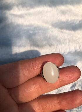 孤品925银配天然和田玉油润亮泽女戒活囗送妈妈送女友