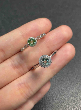 天然绿碧玺戒指女款925银镶嵌时尚百搭饰品礼物绿色活口3162款