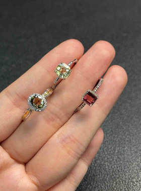 天然碧玺戒指女款925银镶嵌时尚百搭饰品礼物送闺蜜送女友3167款