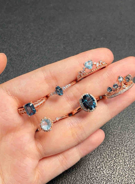 天然托帕石戒指女款925银镶嵌时尚饰品礼物送闺蜜送女友3133款