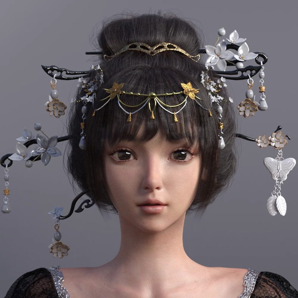 DAZ资源  Luoqu Hair for G8.1F 亚洲女性古风发型和头饰  [IM]