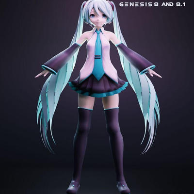 DAZ资源Hatsune Miku G8,G8.1F卡通少女体型,发型,服装合集 非IM