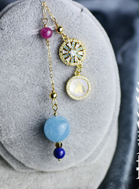 女天然海蓝宝青金石红宝石灵摆