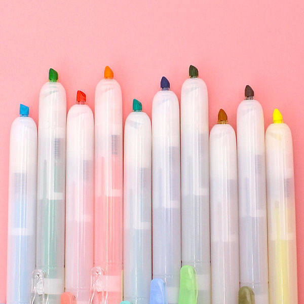 点石易手控按动荧光笔小清新荧光系淡色学生6色套装可换芯805s