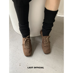 女 Last Official 2024秋冬新款 英伦风方头系带绒面休闲百搭豆豆鞋