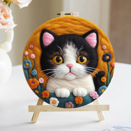 可爱小黑猫羊毛毡戳戳乐diy材料包自制礼物桌面摆件简单居家解闷