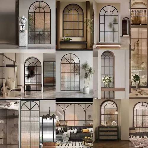 定制法式铁艺复古落地窗玄关拱形窗户室内入户阳台玻璃隔断墙装饰