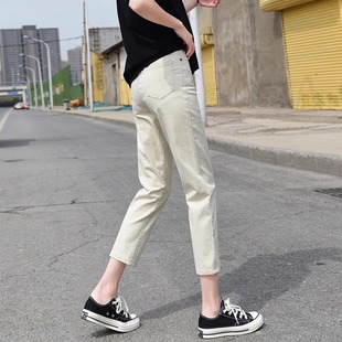 女夏季 薄款 高腰修身 子 白色小直筒牛仔裤 显瘦矮个子八分窄版 软糯裤