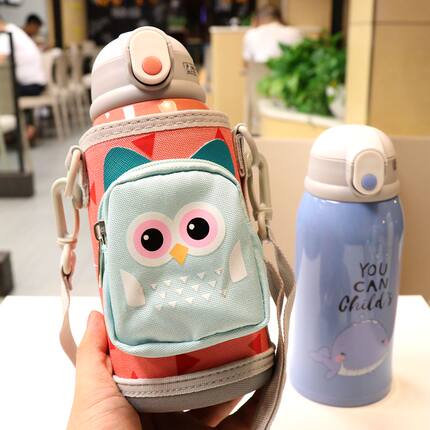带布套大容量儿童保温杯带吸管三盖小学生316不锈钢水壶直饮盖600