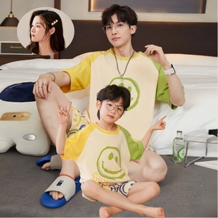 儿童睡衣夏季男童短袖纯棉薄款男孩中大童亲子家居服夏款父子套装