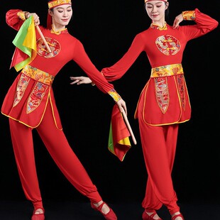 2026新款中国风打鼓演出服女腰鼓水鼓秧歌舞蹈服龙纹刺绣喜庆套装