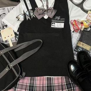 日系JK制服夏季 新款 针织衫 百搭背心毛衣套头叠穿马甲学院格裙套装